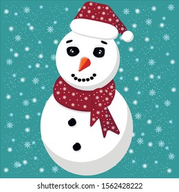 Snowman on sky background under the snow.