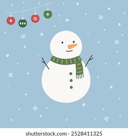 Snowman on a sky blue background.