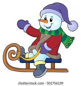 Schneemann auf Schlitten Thema Bild 1 - eps10 Vektorgrafik.