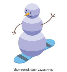 Snowman on snowboard icon isometric vector. Winter snow. Cute xmas