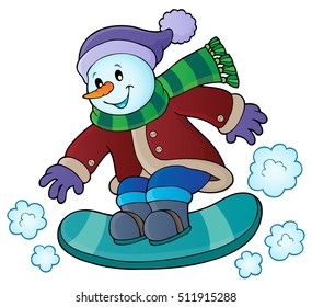 Schneemann auf Snowboard Thema Bild 1 - eps10 Vektorgrafik.