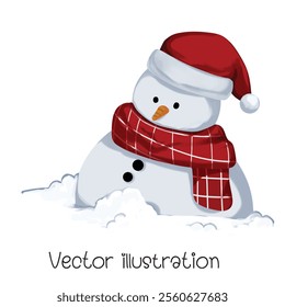 Snowman on a snowy day Christmas , White Christmas Vector illustration