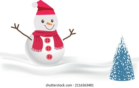 Snowman on a white background Free Vector.Hand drawn flat christmas background with snowman.