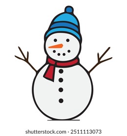 Muñeco de nieve sobre un fondo blanco, Ilustración vectorial aislada