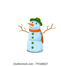 Snowman on a white background. Isolated vector illustration