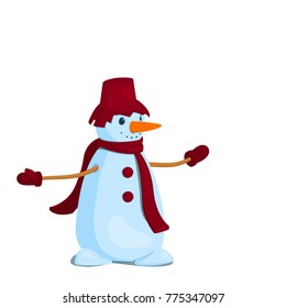 Snowman on a white background. Isolated vector illustration