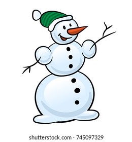 Snowman on a white background. Suitable for Christmas and New Year card. Vector illustration.