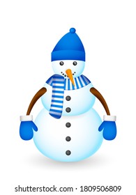 Schneemann auf weißem Hintergrund. Vektorgrafik.