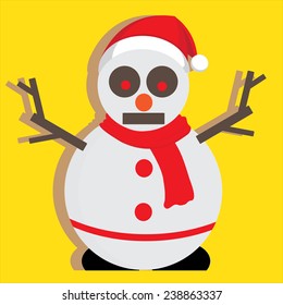 SNOWMAN ON THE YELLOW BACKGROUND.
