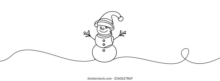 Snowman one continuous line icon.Snowman with a scarf one line drawing . Cute snowman christmas character icon line art.	