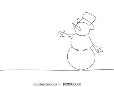 Snowman. One line drawing on white background.