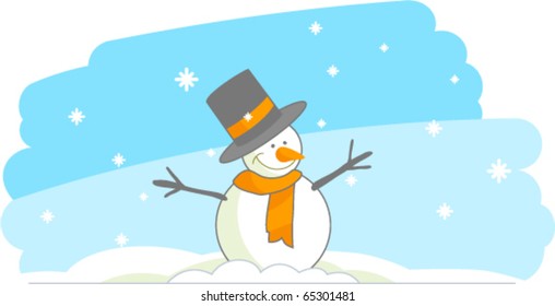 Snowman with orange hat and scarf