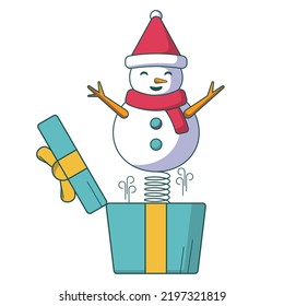 Snowman out of gift box. Perfect for Christmas and New Year greeting cards