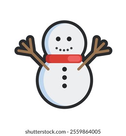 snowman with outline in flat vector design.