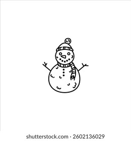 snowman outline illustration. winter black line illustration
