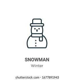 Icono de vector de contorno de Snowman. Icono de muñeco de nieve negro de línea delgada, ilustración de elemento simple vector plano del concepto de invierno editable trazo aislado en fondo blanco
