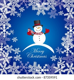 snowman over blue background with snowflakes. vector