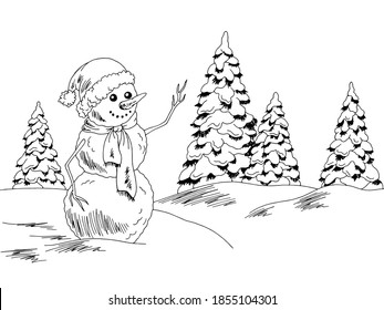 winter landscape clipart black and white