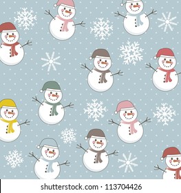 snowman pattern over blue background. vector illustration