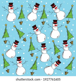 Snowman Pattern, Winter Background stock illustration