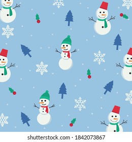 snowman pattern. winter cute pattern. winter blue.