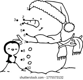 snowman with penguin join to the dots numbers 1 to 10