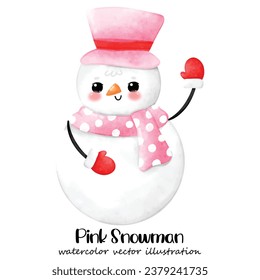 Snowman, Pink Snowman, Pink Christmas, watercolor
