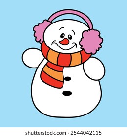 Snowman With Pink Earmuffs And Striped Scarf