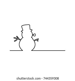 snowman with pipe vector illustration black line, isolated on white background