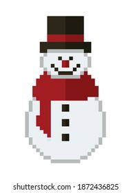 Snowman pixel art. Pixel art. Vector.