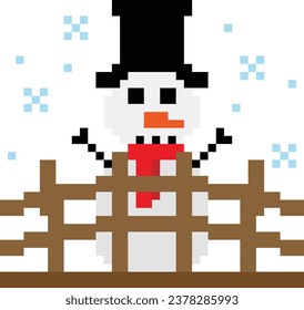 Snowman Pixel art vector image or clipart.