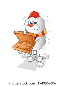 Snowman pizza delivery boy vector. cartoon character