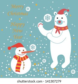 Snowman and polar bear