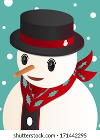 snowman portrait on snow background