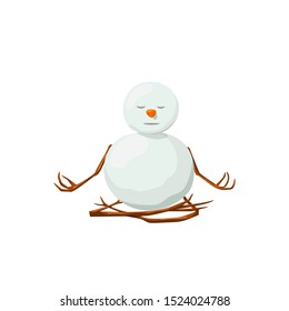 Snowman. Precious frosty, gracious , enlightened, friendly, squint, , yoga Smiling Vector illustration