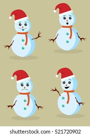 Snowman preparing for Christmas, different emotion and poses
Vector set 