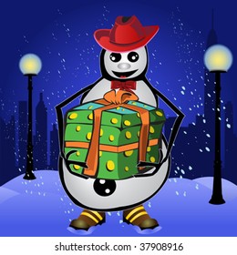 Snowman with present