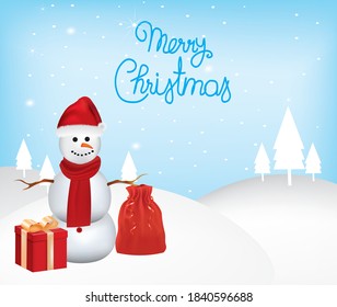 Snowman with presents. vector illustration