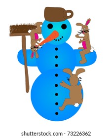 Snowman with rabbits