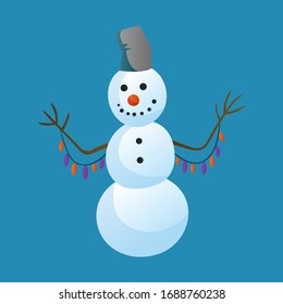 Snowman raising hands with top hat isolated on