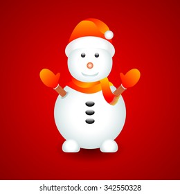 Snowman with red background, a vector illustration.