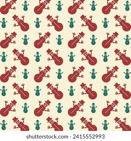 Diseño vectorial de moda verde rojo Snowman trendy ilustración de patrón repetido