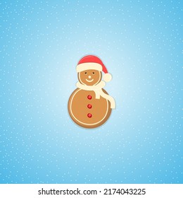Snowman in a red hat, Christmas sweet cookies.