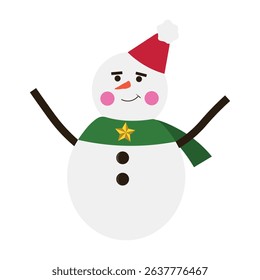 Snowman with red hat and green scarf	
