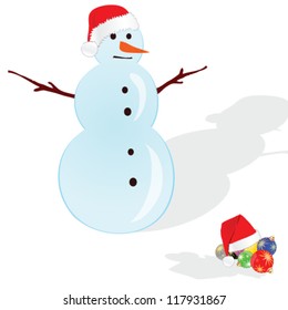 snowman with red hat illustration on white