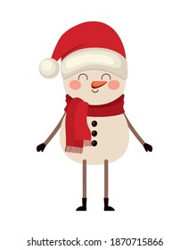 snowman with a red hat and scarf vector illustration design