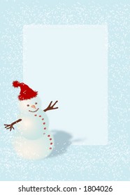 Snowman with red hat, vector illustration