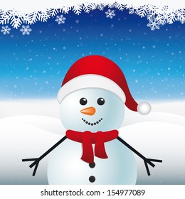 snowman red hat winter snow landscape