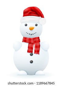 snowman in a red santa claus hat vector illustration isolated on white background