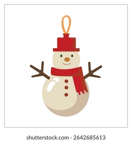 boneco de neve com um chapéu de Santa vermelho e lenço rosa, design simples e festivo. Feliz Natal e Ano Novo. Decoração vetorial